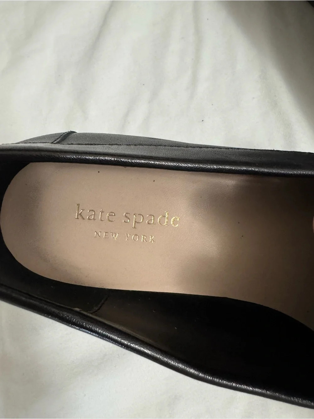 kate spade Black Leather Loafers with Gold Chain Hardware